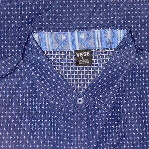 Navy Patterned Casual Button Down Shirt